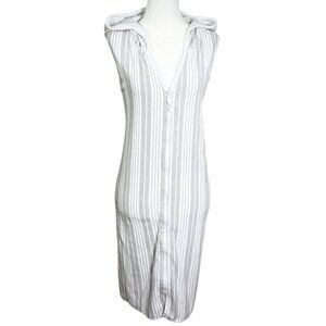 Stan Herman Womens Plus Size Dress XL White Grey Hooded Striped Cotton Blend